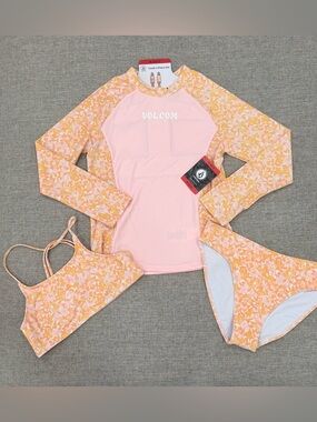 Volcom Pink & Peach Floral Three-Piece Women's Swim Set